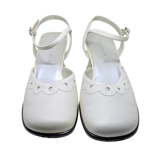 Highlights white vintage-style faux leather ankle strap block heeled shoes sz 8 - Picture 1 of 8